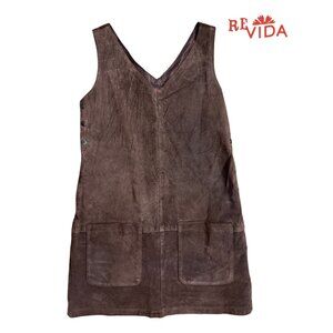 Vintage Sleeveless Genuine Leather Jou Jou Suede Shift Dress
